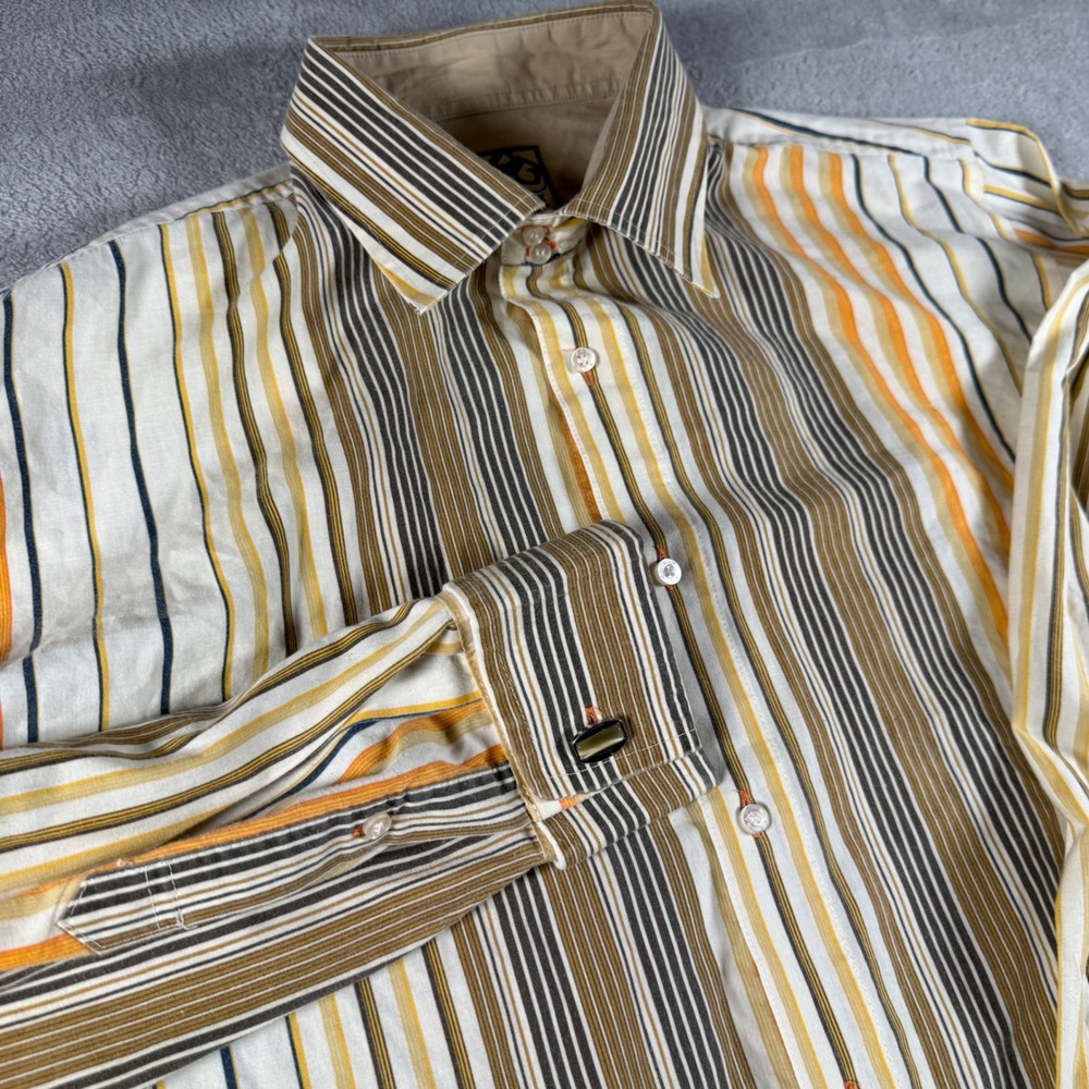 Vintage Raw Blue Button Up Shirt Mens XL Striped Long Sleeve Cufflink